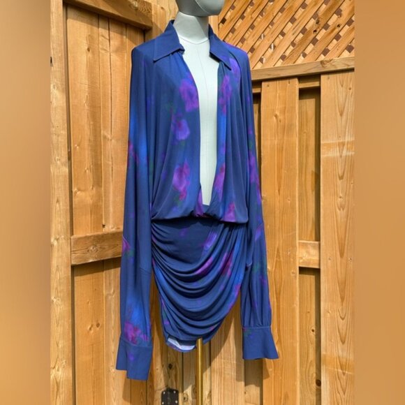 🆕 RAT & BOA 🧿 NWOT Volana Blue and Purple Floral Printed Cowl Neck Mini, Sz XL - Picture 10 of 15